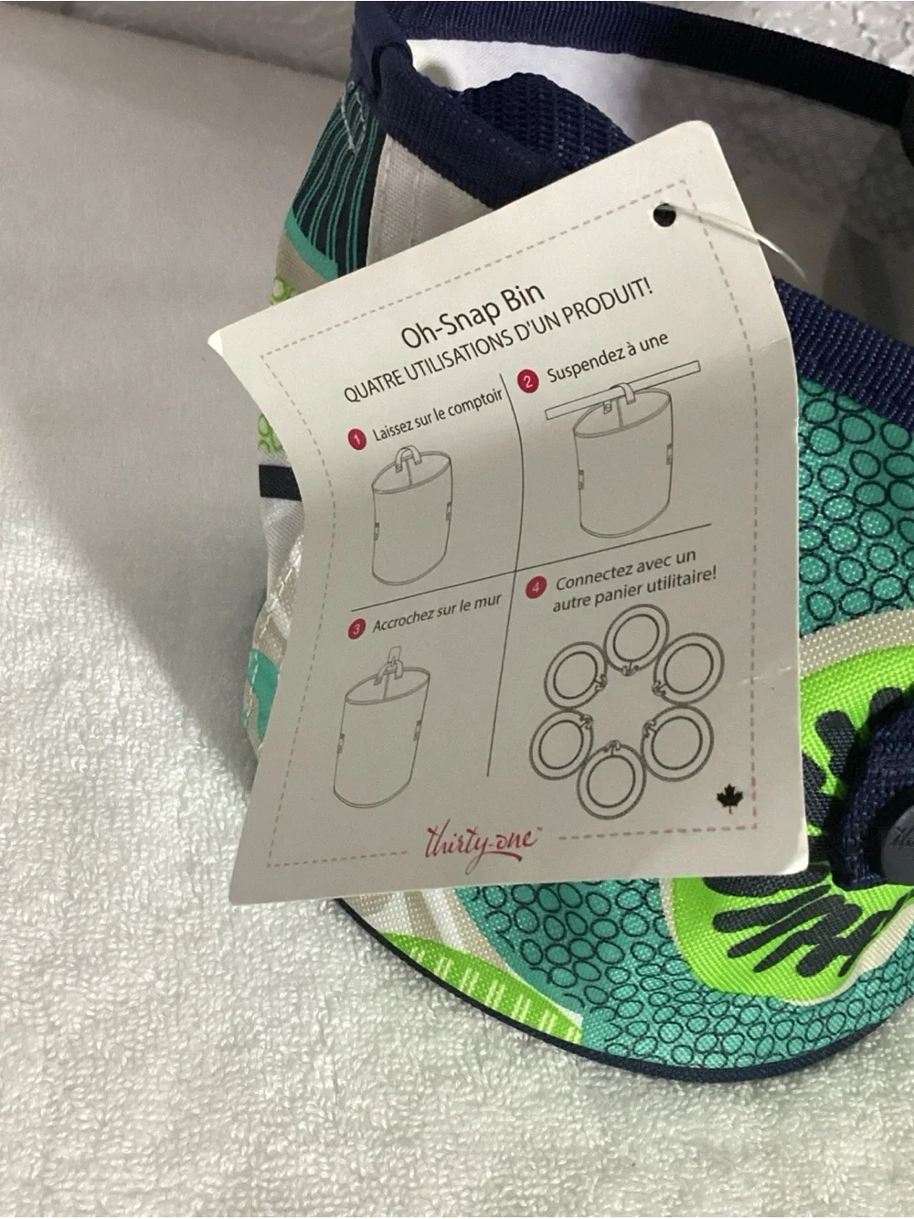 Thirty One Set of 3 Oh Snap 6” Round Bins NEW Black, Blue, White & Green Utility